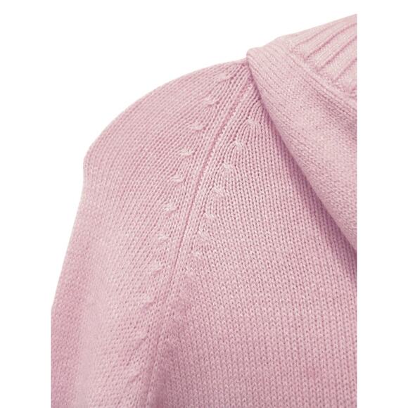 VTG 80s Chunky Cardigan Sz M Pink Knit Wood Toggle Buttons Hooded Barbiecore EUC - Picture 6 of 7